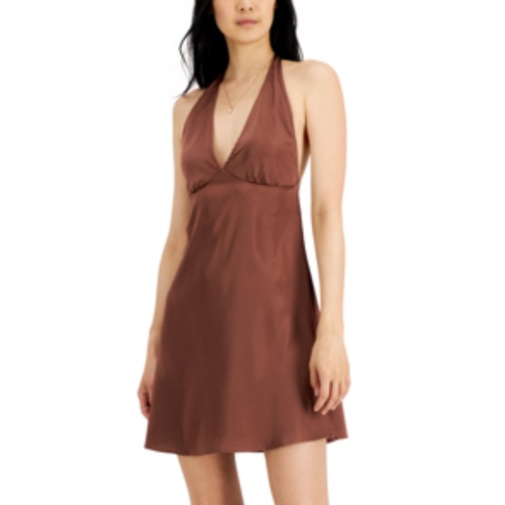 NWT Just Polly Brown Halter Minidress